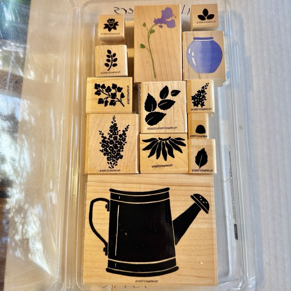 Vintage STAMPIN UP Wood Mounted Rubber Stamps Gardening Hero Wildflowers 1997/98